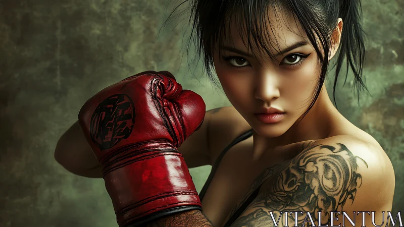 Fighter with Dragon Tattoo Ready for Combat.