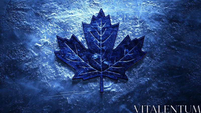 Icy blue maple leaf emblem on textured luminous ground.