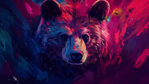 Digital bear portrait uses saturated dual-color lighting effects