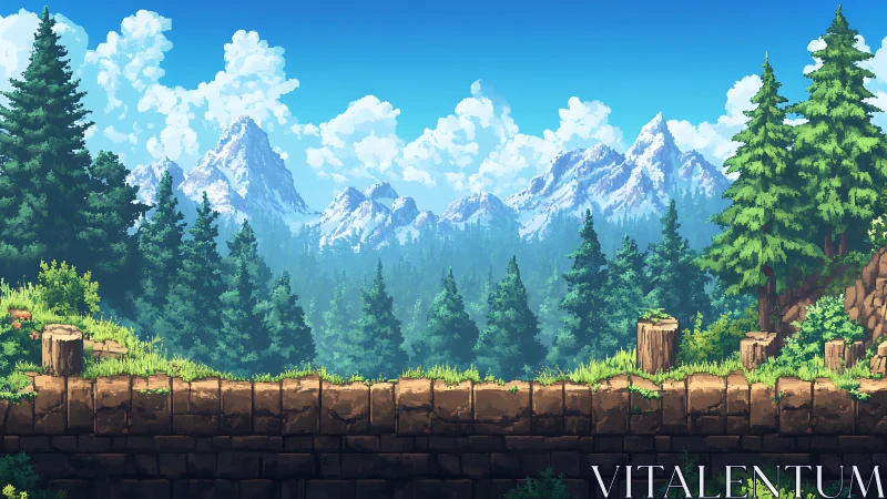 Alpine Landscape with Coniferous Forest and Stratified Earth Composition.