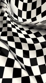 Undulating black and white checkerboard surface creates dynamic depth