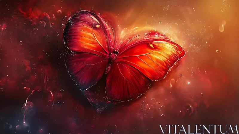 Crimson butterfly heart glows through molten bokeh haze.