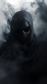 Hooded skeletal wraith emerging from dense swirling smoke.