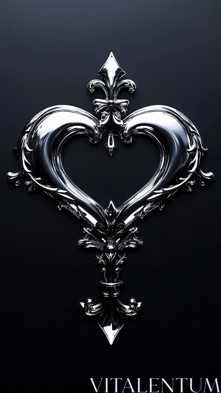Ornate Silver Heart with Baroque Crown Finial.