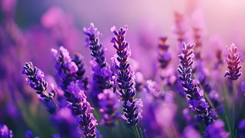 Purple Lavender Field in Soft Focus Bloom.