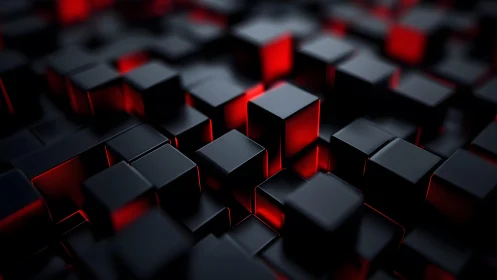 Futuristic black cubes with glowing red highlights in 3D style.
