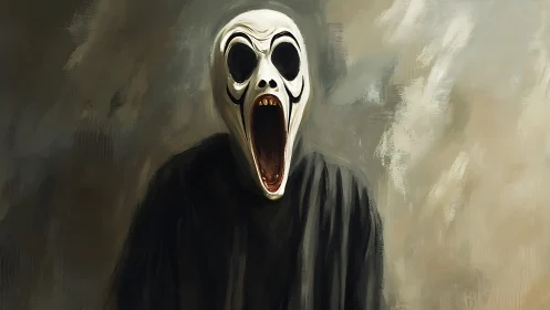 Elongated skull mask figure rendered with loose painterly strokes