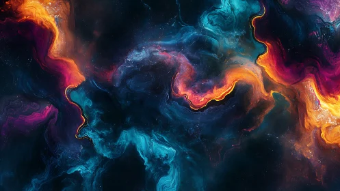 Cosmic nebula currents flow through luminous abstract space.
