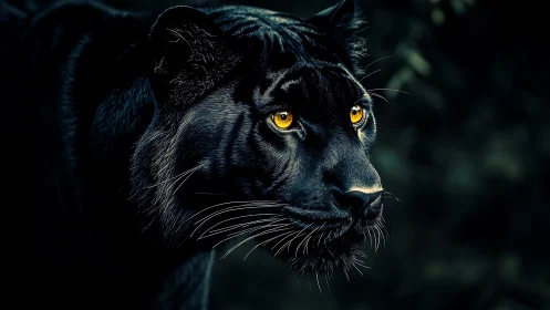 Stunning Black Panther Gazes with Glowing Golden Eyes