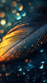 Macro feather microdroplets under bokeh-saturated lighting.