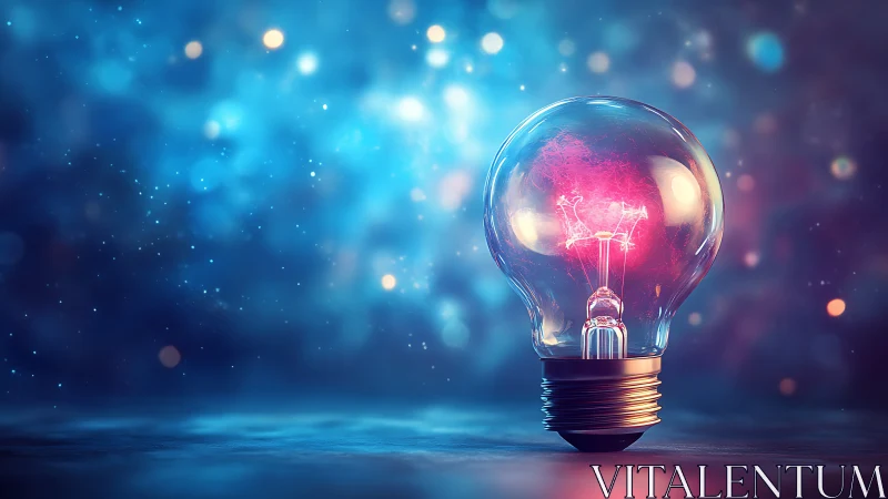 Incandescent bulb macro with neon filament in bokeh cosmos