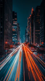 Neon city highway with red light trails at nightscape.