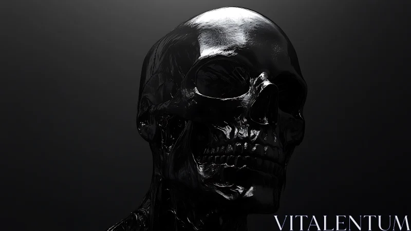 Specular black skull render with high-gloss subsurface sheen.