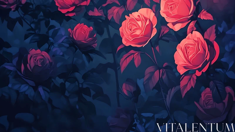Neon Garden Dreams: Roses Glowing in Twilight.