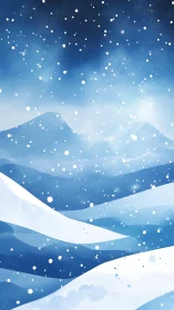 Layered winter landscape shows stylized snowfall and soft gradients