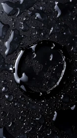 Glistening dark water droplets in a calm, moody close up.