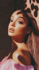 Woman in warm side light with patterned shadow overlay.