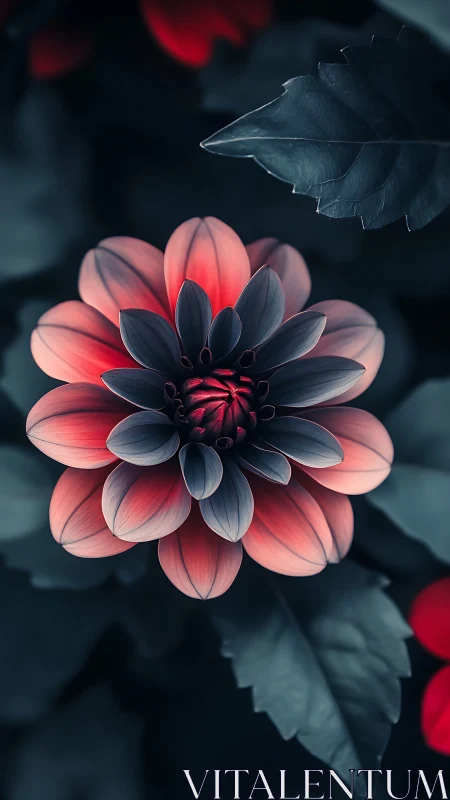 Dahlia Bloom with Ethereal Butterfly in Moody Darkness