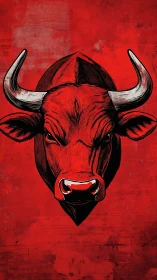 Bold red bull portrait glowing with strong, confident energy.