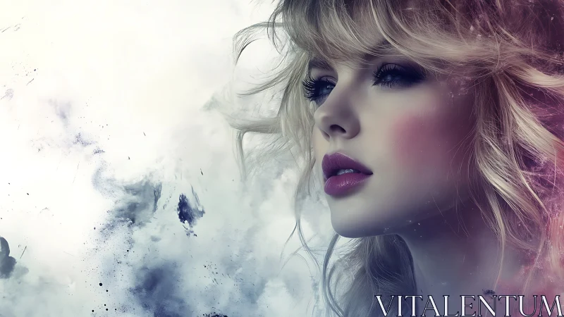 Digital portrait of blonde woman in soft color haze.