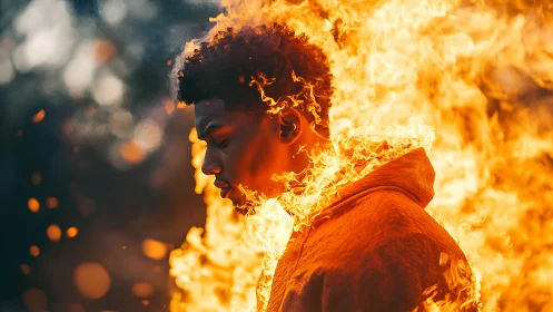 Portrait Ablaze with Inferno's Radiant Embrace.