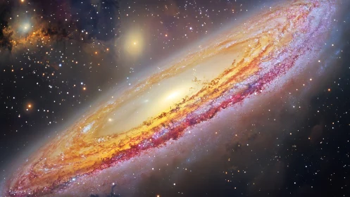 Edge-on spiral galaxy with dense dust lanes and bright stellar core