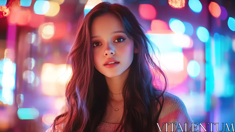 Neon night muse in candy-colored city glowscape.