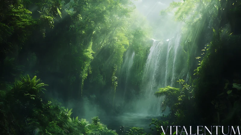 Jungle Waterfall. Cascading Water Through Verdant Canyon.
