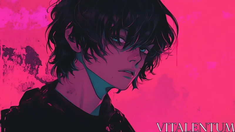 Neon backlit youth rendered in high-contrast cyan-magenta palette