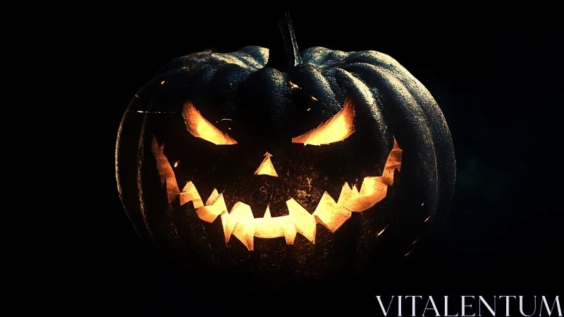 Glowing carved jack o lantern shows sharp angular features
