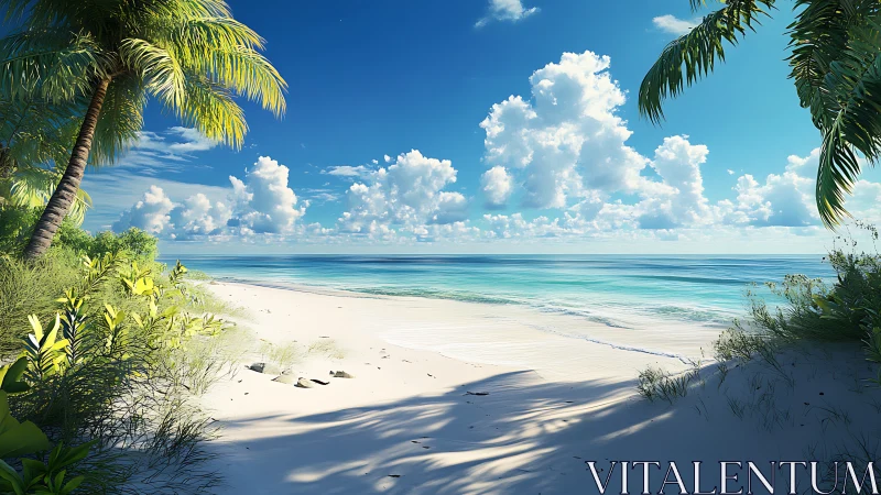 Tropical Coastal Strand with Cumulus Formations and Littoral Vegetation