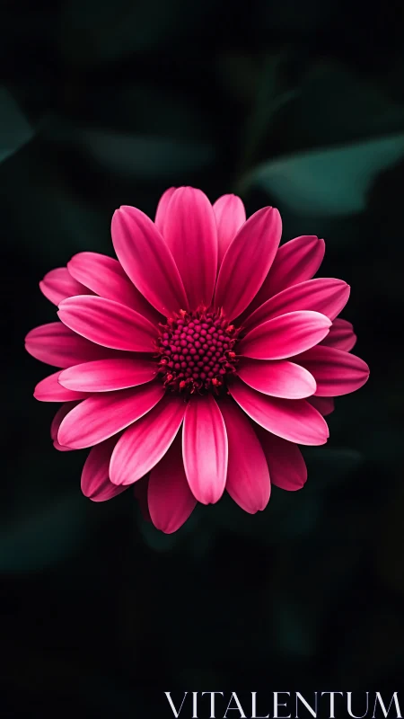 Vibrant Pink Gerbera Daisy in Full Bloom Against Dark Background.
