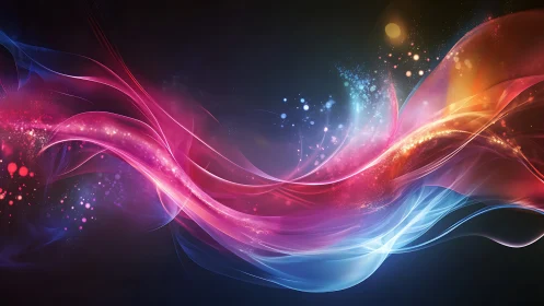 Prismatic light waves flowing across luminous dark space.