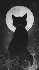 Mystical Cat Gazes at the Full Moon in Spellbinding Twilight