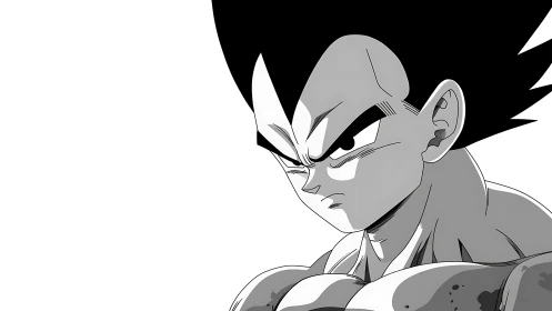 Monochrome profile of muscular anime male character.