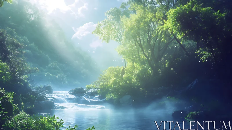 Morning river hush turns misty forest into liquid glass