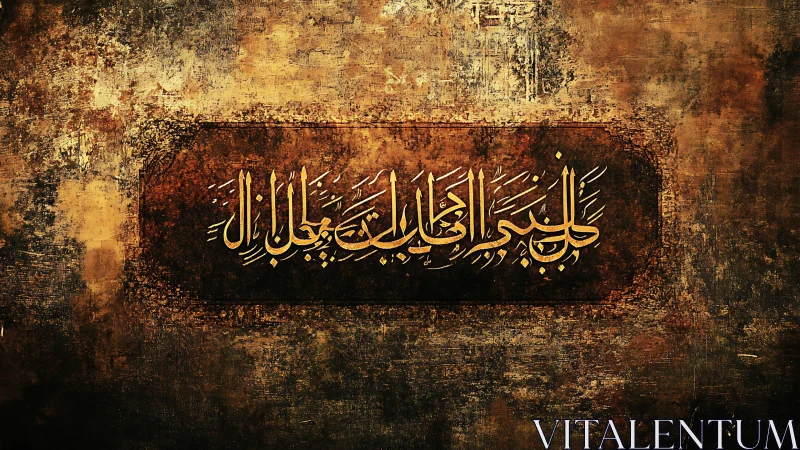 Golden Arabic calligraphy glows through weathered shadows