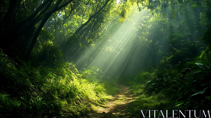 Enchanted Forest Cathedral: Sunlight Through Verdant Canopy.
