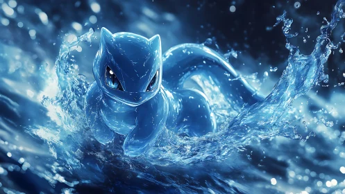 Water creature surges through glowing blue splashes at night