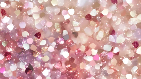 Soft pink heart confetti sparkles in a dreamy, gentle glow