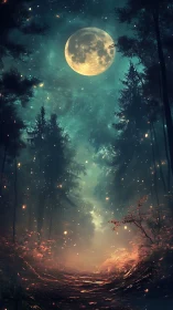 Moonlit Forest Path Glows With Mystical Magic