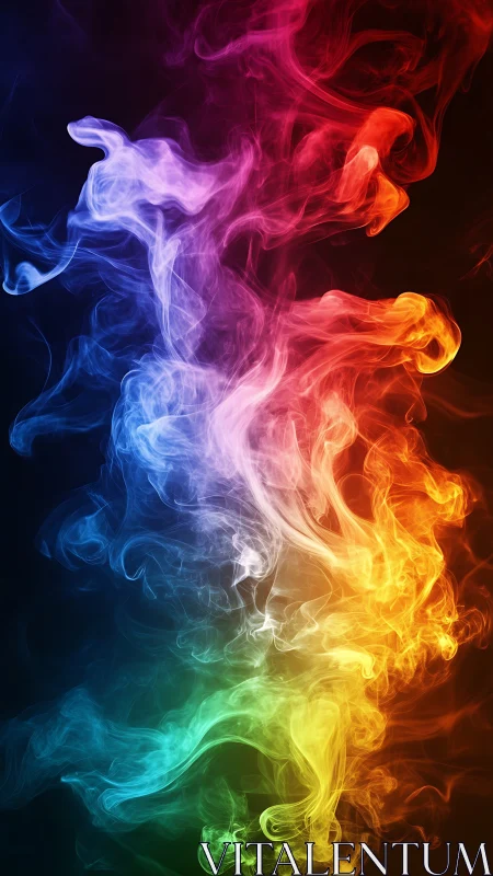 Multicolor smoke plumes on dark background in vertical frame.