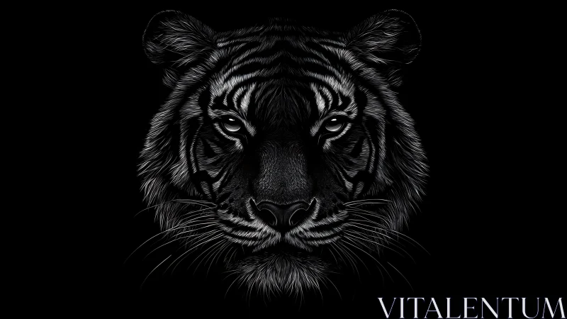 Monochrome tiger portrait with high-contrast rim lighting.