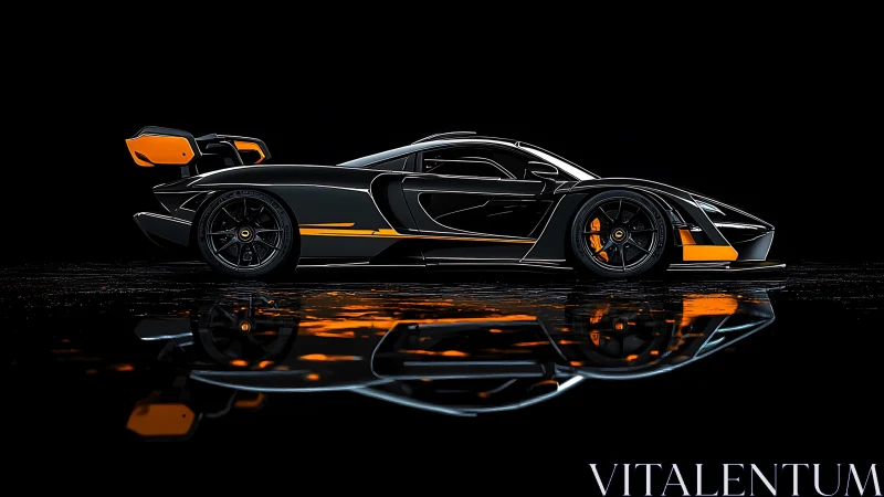 Cyberlit supercar profile with reflective black studio groundplane.