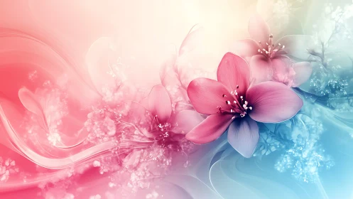 Pink and Blue Floral Gradient with Ethereal Blossoms
