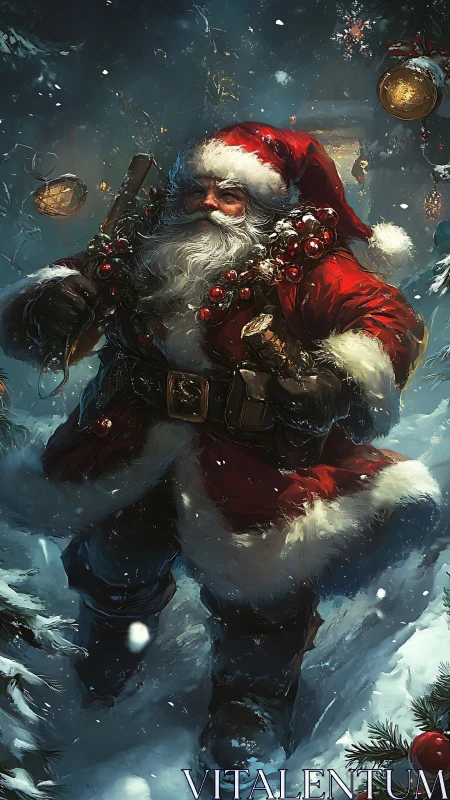 Dynamic digital painting of a rugged, heroic Santa Claus.