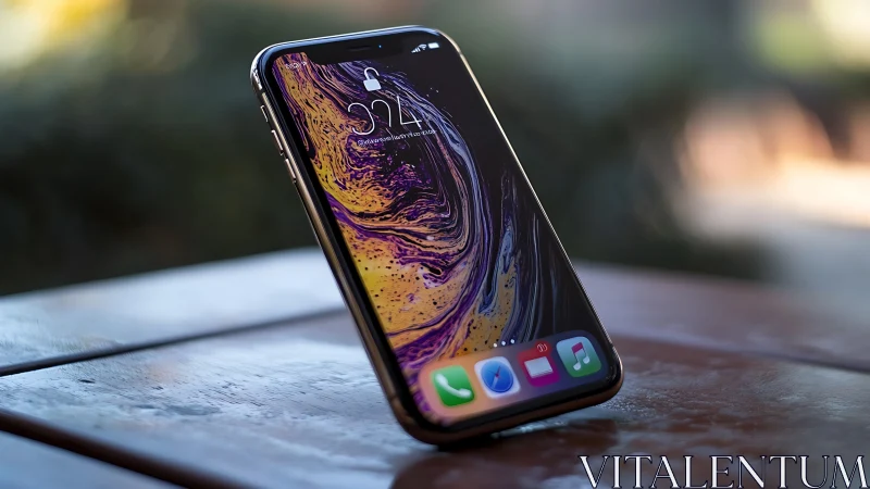 iPhone XS Max displays abstract liquid surface wallpaper at 9:24.