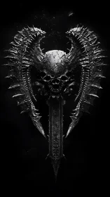 Ornate demonic skull sigil with barbed wings and central sword