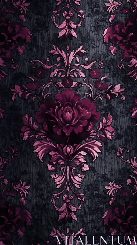 Baroque damask pattern with magenta floral embossing.