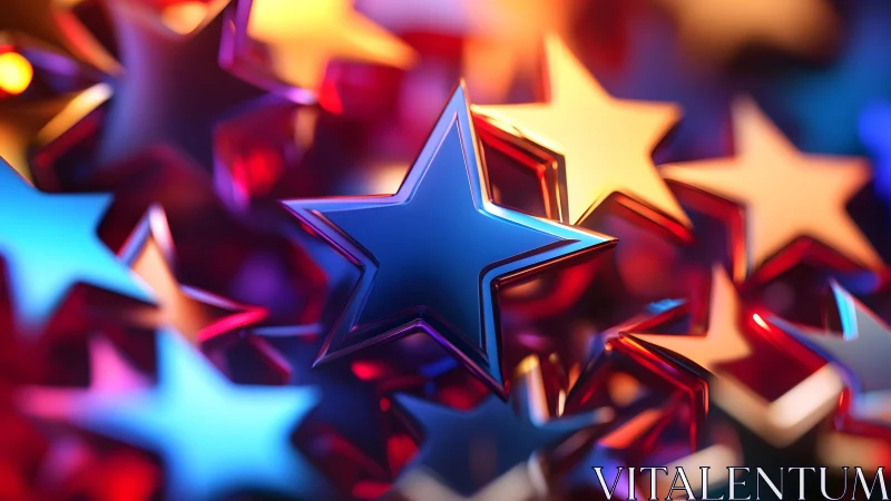 Vibrant 3D Stars with Colorful Reflections in Abstract Style.